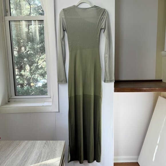 Saemdi Mesh Maxi Long Sleeve Dress Green Small - Picture 7 of 17